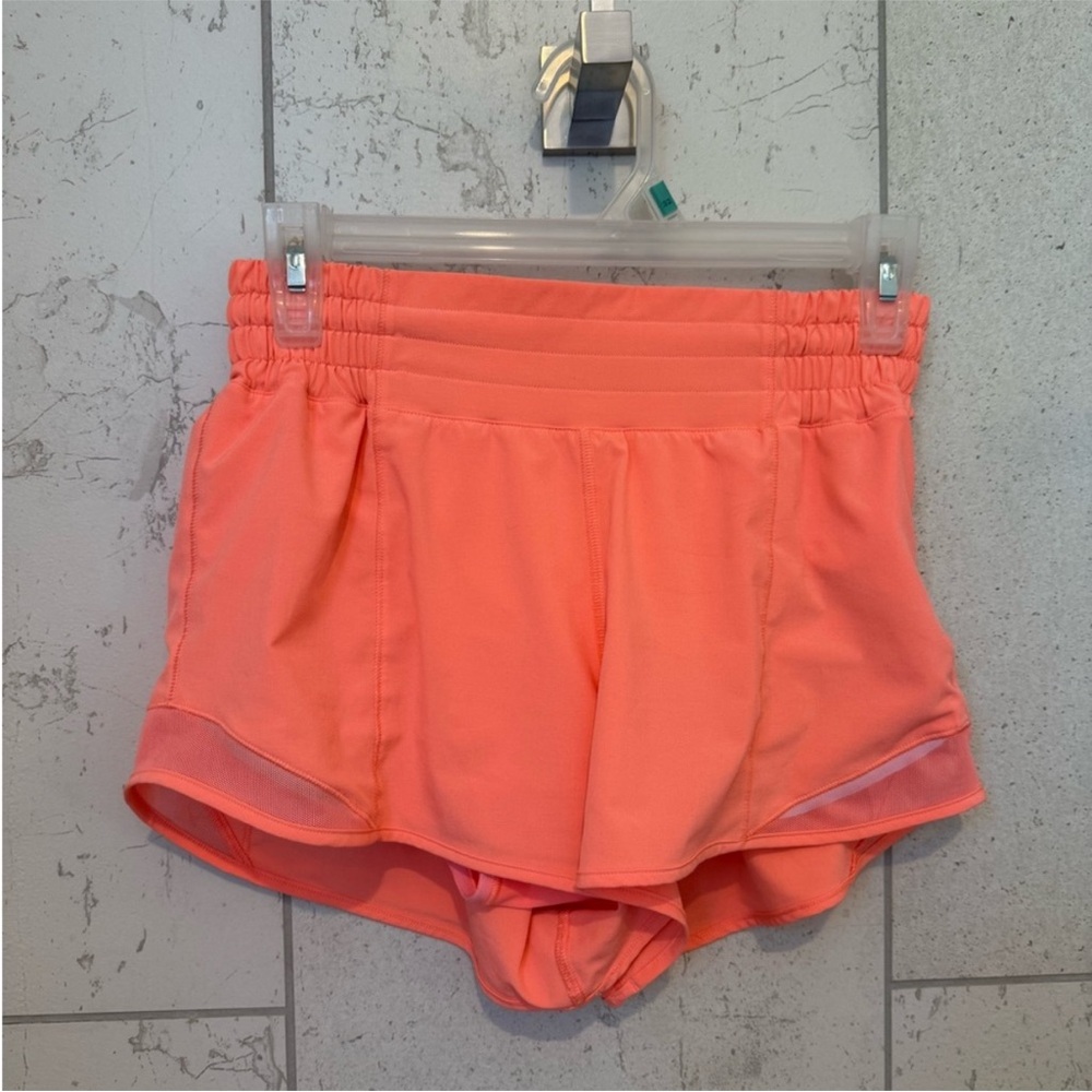 Lululemon Hotty Hot shorts high rise 2.5 inch size 4 coral color “sunset”. UGC